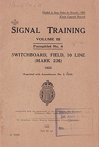 Signal Training Volume III, Pamphlet No. 4, Switchboard Field 10 Line Mark 236, 1929 - Title page.jpg