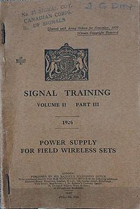 Signal Training Volume II, Part III, Power Supply for Field Wireless Sets, 1926 - Title page.jpg