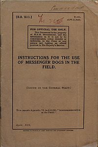 Instructions for the use of Messenger Dogs in the Field (SS.211) April 1918 - Title page.jpg